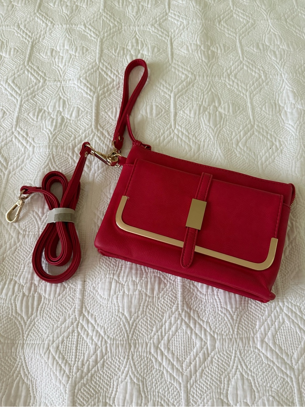 Red Women’s Crossbody Purse with Gold Accent - Picture 1 of 5
